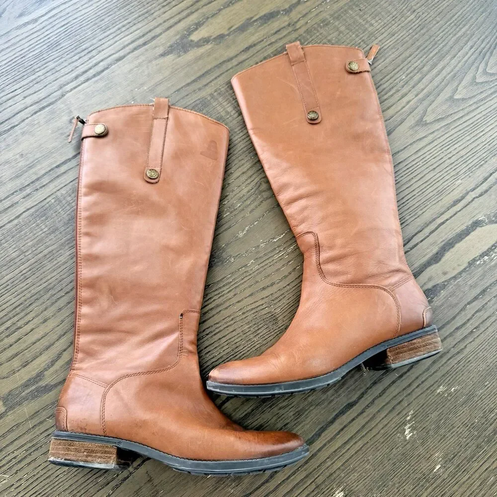 Sam Edelman Womens Penny Riding Boot Size 10.5 Tall Cognac Tan Leather Boho Chic